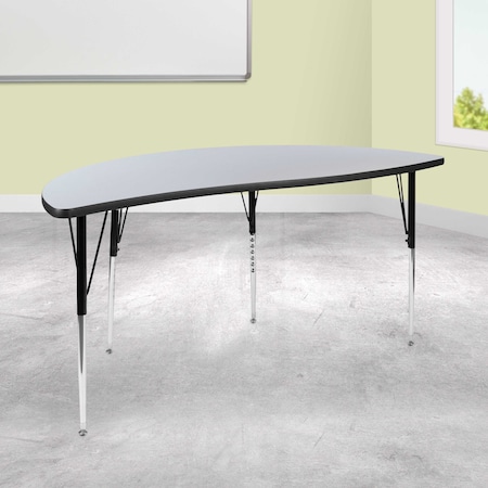 Flash Furniture Half Round 30 W, 60 L, 30.25 H, Chrome, Laminate, Particleboard, Steel, Grey XU-A60-HCIRC-GY-T-A-GG